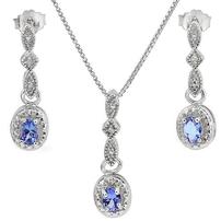 Tanzanite and Diamond Sterling Silver Necklace and Earrings 202//202